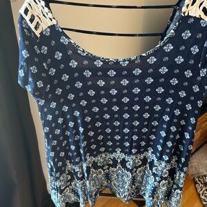 Maurices Navy and White Patterned Crochet-Shoulder Tunic